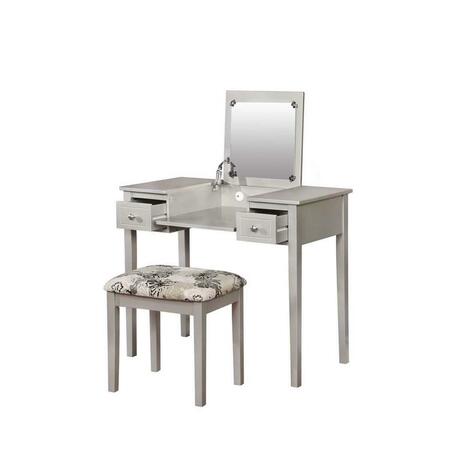 LINON 30 X 36 X 18 In. Butterfly Vanity Set - Silver 98135SIL01